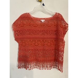 Xhilaration Women’s Crochet Cropped Top Orange Lace Cover Up Size Small